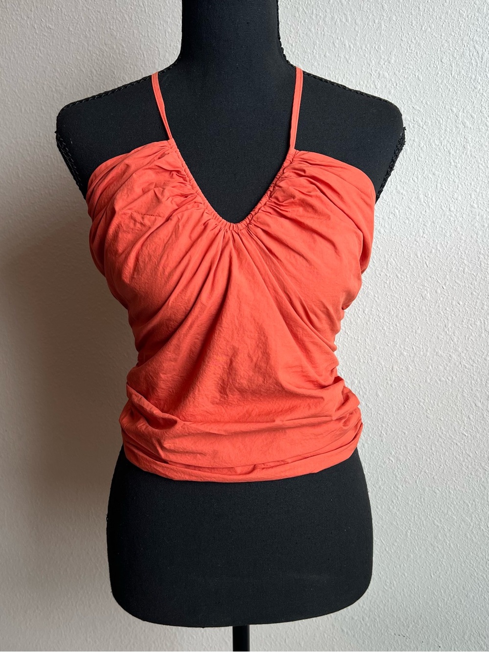 Young Fabulous & Broke Coral Orange Ruched V-Neck Spaghetti Strap Cami Top M